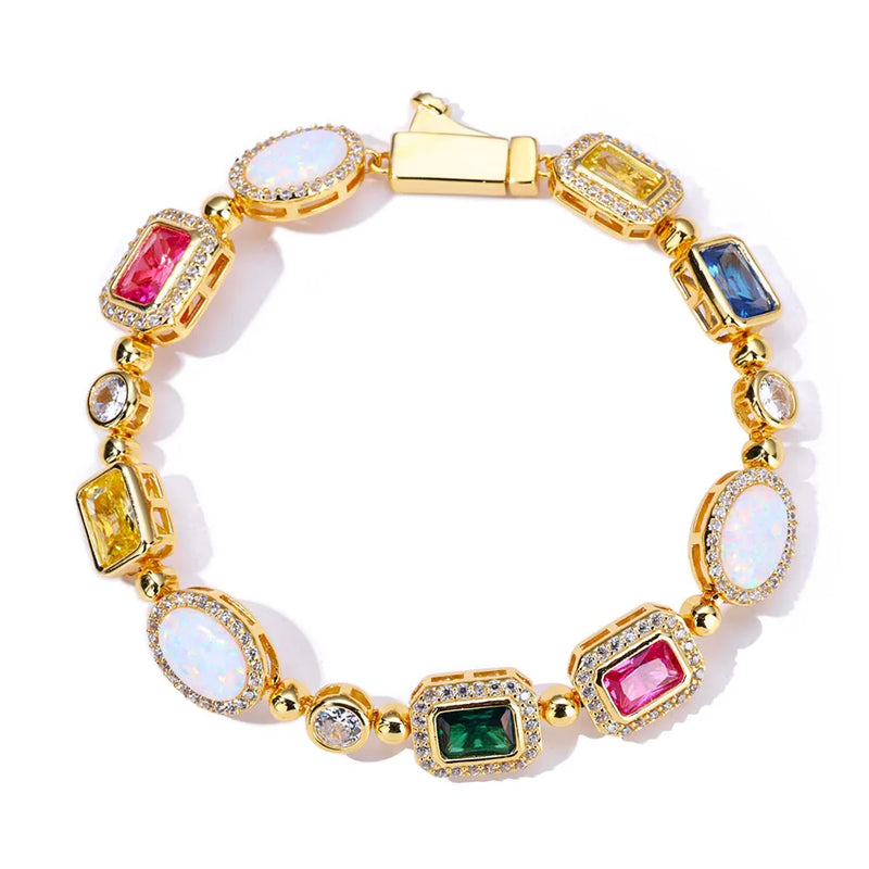 18k Gold Plated Multi Color Bracelet Geometric Cut Cubic Zirconia Women Fashion Bracelet Luxury Opal Diamond Chain