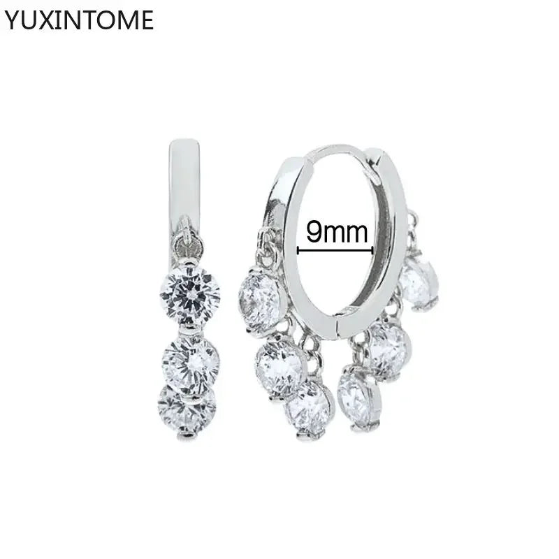 925 Sterling Silver Ear Needle Fashion Hoop Earrings White Crystal Luxury Women&