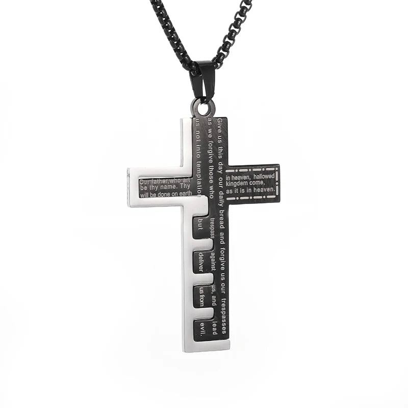 Black Enamel Maltese Cross Temple Templar Knight Cross Men Pendant Necklace