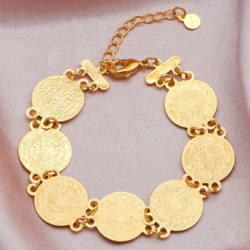 1 Piece Luxury Ancient Copper Material Coins Round Pendant Bracelet Jewellery Women joyeria acero inoxidables premium