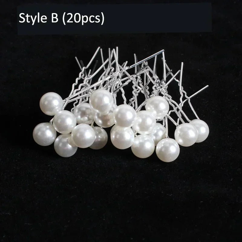 Elegant Pearl Crystal Hairpin Wedding Bridal U-shaped Metal Hair Comb Forks for Women Hairstyle Clips Jewelry Accessories 20pcs