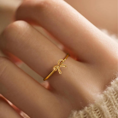 Dainty Gold Plated Bow Rings for Women Mother Daughter Friendship Ribbon Knot Ring Aesthetic Bowknot Wedding Bands Jewelry Gift