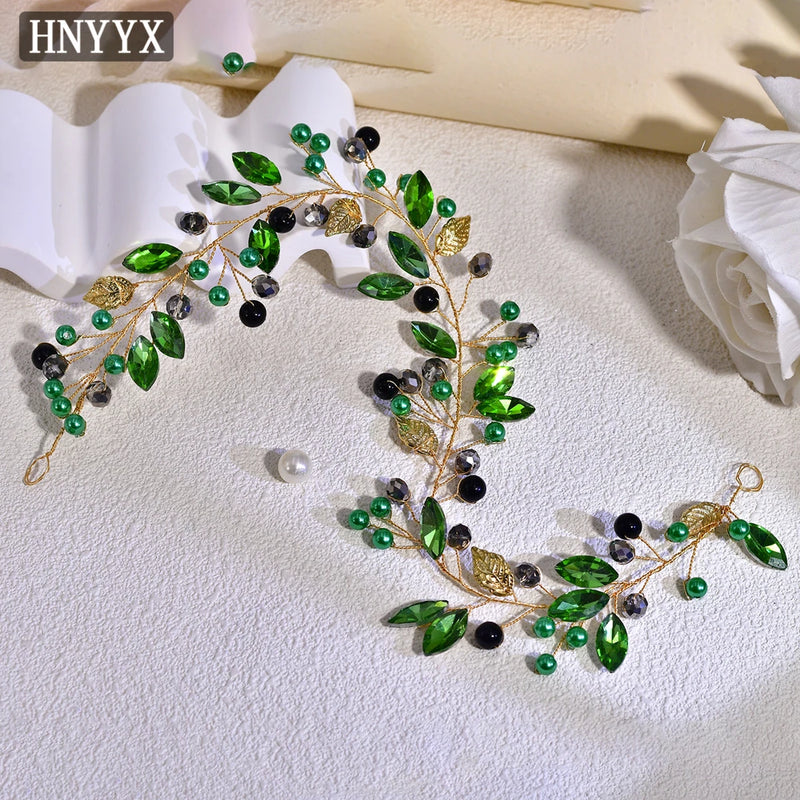 HNYYX Bridal Wedding Hair Accessories Red Rhinestone Headpieces Leaf Shaped Hair Vine Ladies Girls Holiday Tiara Gift A225