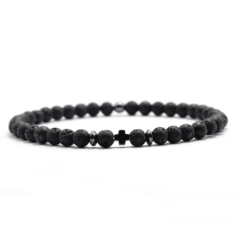 New Men Bracelet Small Stone 4mm Braclet Natural Hematite Cross Braslet Rice Bead Brazalete Homme Boyfriend Gift Pulsera Hombre