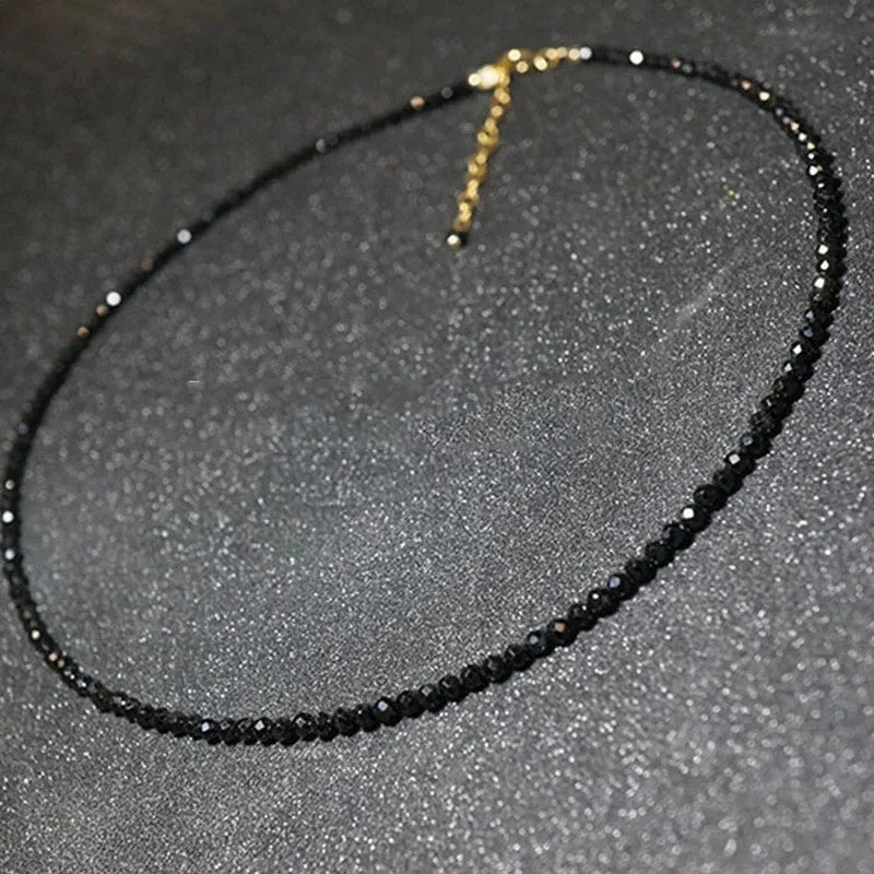 Trendy 3mm  Black Clear Beads Chain Short Choker Necklace Female Jewelry Women Sweet Necklaces Bijoux Femme Ladies Party Gift