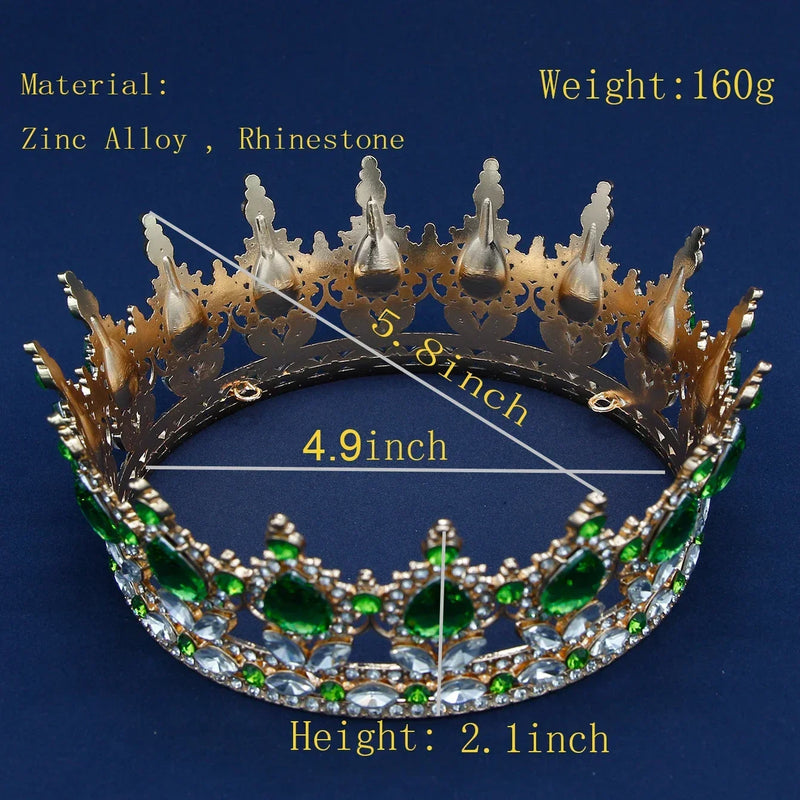 Baroque Round Wedding Crown Bridal Pageant Rhinestone Crystal Tiaras Crown Molding Headpieces For Queens and King