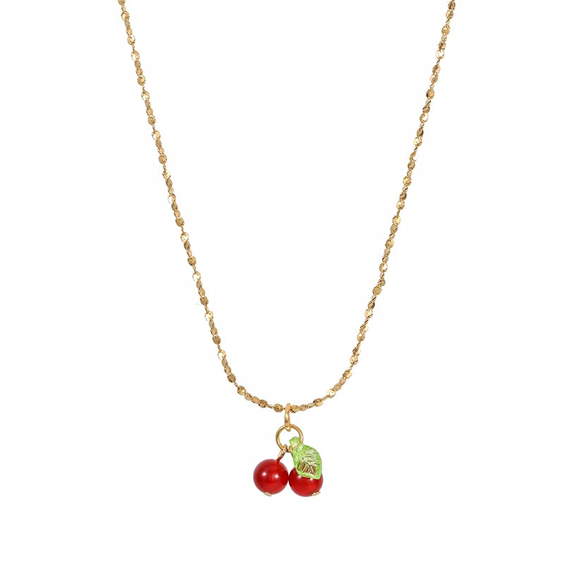 316l stainless steel Cherry Necklace Natural stone beads pendant chain necklace Women&