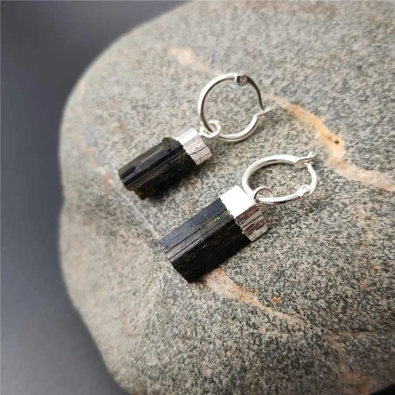 FUWO Natural Green&Black Tourmaline Hoop Earrings,Silver Color Plated Gemstones ewelry Wholesale ER410Y 5Pairs/Lot