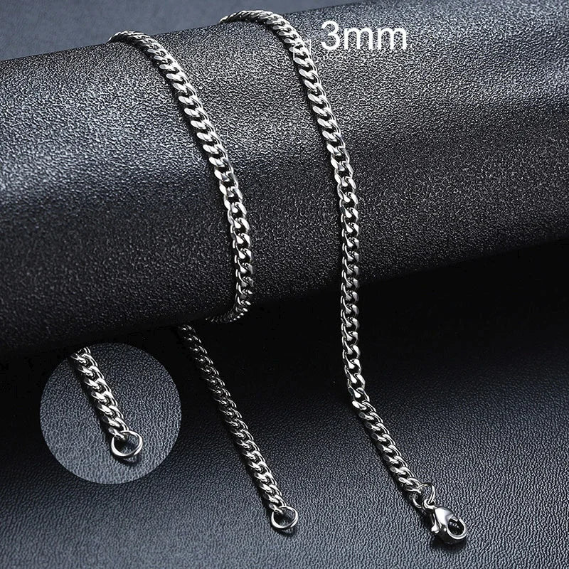 Vnox 3-7mm Cuban Chain Necklaces for Men Women, Stainless Steel Miami Curb Links Chain, Basic Cool Boy Collar