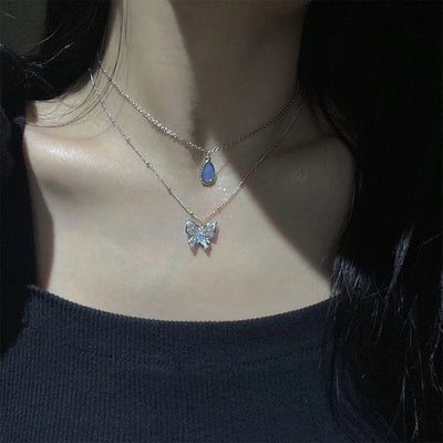 SUMENG 2024 Simple Double Layer Star Moon Charm  Multilayered Necklace Delicate Clavicle Chain Zircon For Women Fashion Jewelry