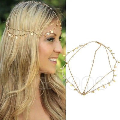 Bohemian Fashion Women Metal Head Chain Jewelry Headband Head Piece Hair Band