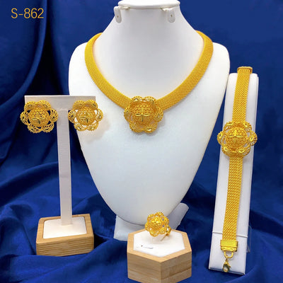 ANIID Dubai 24K Gold Plated Jewelry Set For Women African Indian Choker Necklace Earring Nigerian Jewellery Wedding Party Gifts