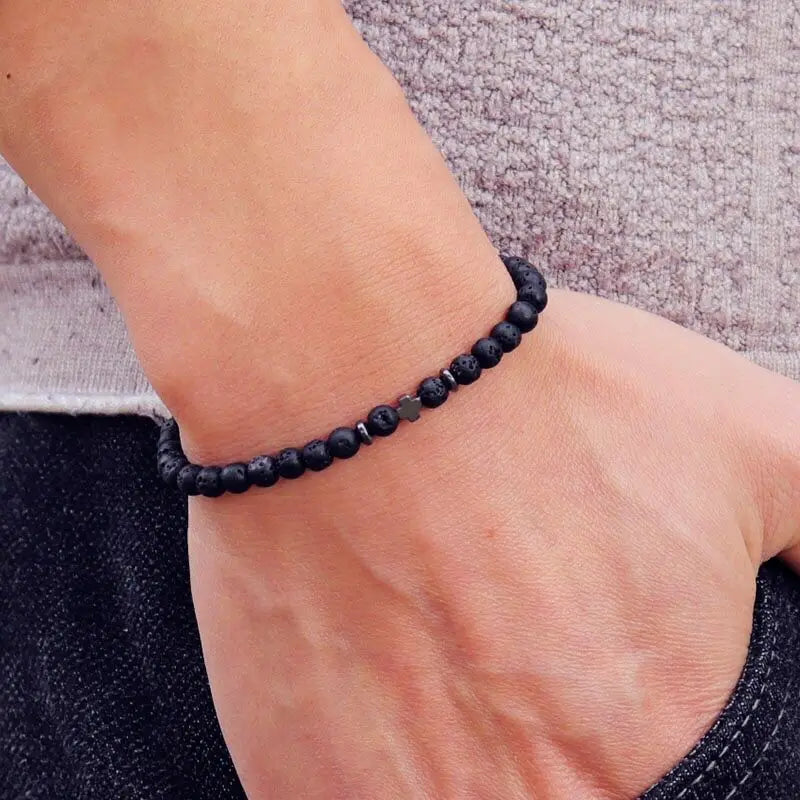 New Men Bracelet Small Stone 4mm Braclet Natural Hematite Cross Braslet Rice Bead Brazalete Homme Boyfriend Gift Pulsera Hombre