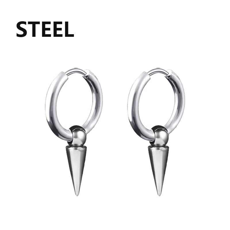 1 Pairs Fashion Punk Gothic Stainless Steel Drop Earrings Studs for Women Men Gothic Street Pop Hip Hop Rock Ear Jewelry Gift