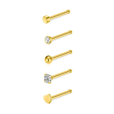 5/6/21Pcs 20G Nose Studs Stainless Steel Nostril Studs Screws Nose Ring Hoop Body Piercing Silver Gold Color Heart Nose Studs