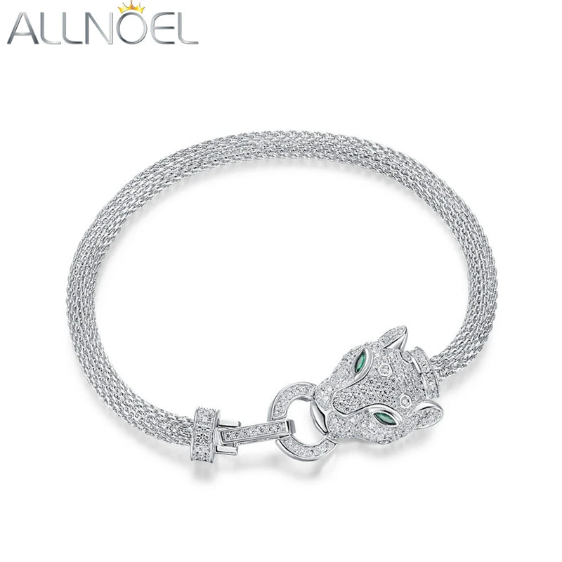 ALLNOEL 100% 925 Silver Bracelet For Women Snake Hollow Leopard Head Panther New Year Gifts Hip Hop Animal Jewelry Wholesale