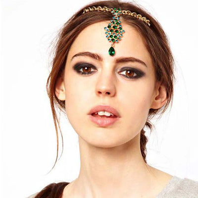 2024 Trend Big Crystal Pendant Forehead Chain Hairpin Hair Accessories Women's Ethnic Tiara Headpiece Tikka Indian Head Jewelry