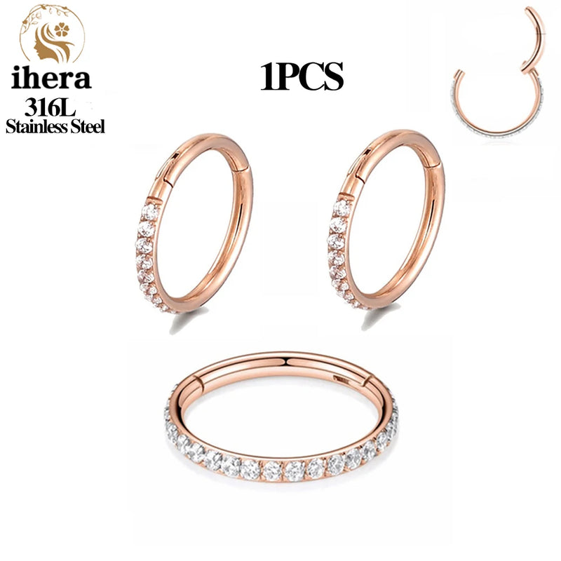 1/10/50PCS Stainless Steel Zircon Hinged Segment Nose Septum Clicker Ring Round Earrings Hoops Ear Tragus Helix Piercing Jewelry