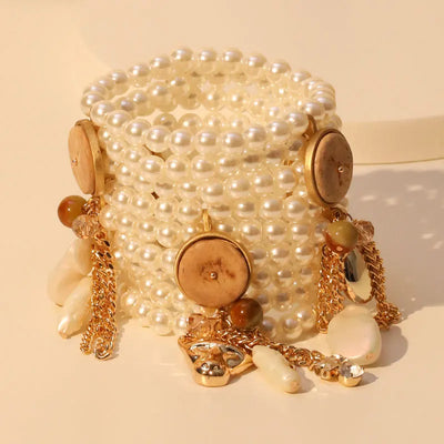 Statement Pearls Bracelet Set  for Women Beads Golden  Accessories Handmade Woman Anklet  Jewelry