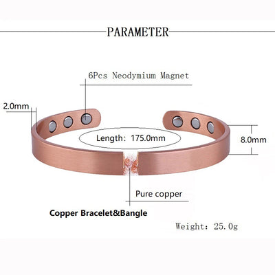 Set Pure Copper Bracelets and Rings Simplicity Cuff Magnetic Bangles for Women Men Arthritis Health Solid Copper Jewelry