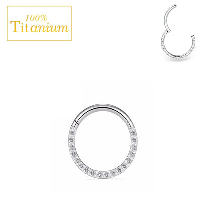 G23 Titanium Cubic Zirconia Nose Rings Cilcker Conch Helix Cartilage Piercing Earrings 6/7/8/9/10/11/12/14mm Hinged Segment Hoop