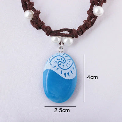 New 2020 Blue Stone Luminous Pendant Necklaces Polynesia Ocean Princess Moana Rope Chain Necklace Women Female Fashion Jewelry