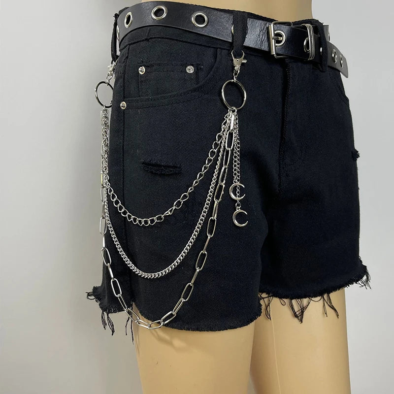 Punk Steet Keychains Chain Women Men Moon Star Rivets Skull Accessories Choice Rock Goth Pants Waist Belt Chain On Jeans Jewerly