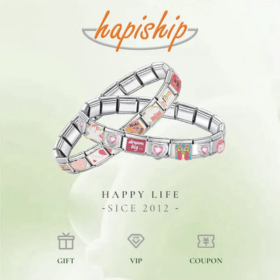 Hapiship 2024 New Fashion Colour Glaze Dog Butterfly Heart Charm Italian Link Fit DIY 9mm Stainless Steel Bracelet Jewelry DJ546