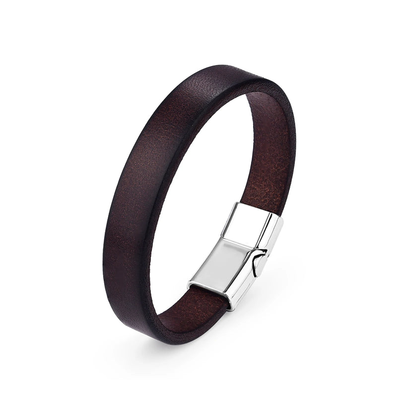 American Retro Cowhide Series Fashion Bracelets Men Classic Black Brown Leather Magnetic Buckle Punk Bracelets Male Jewelry Gift