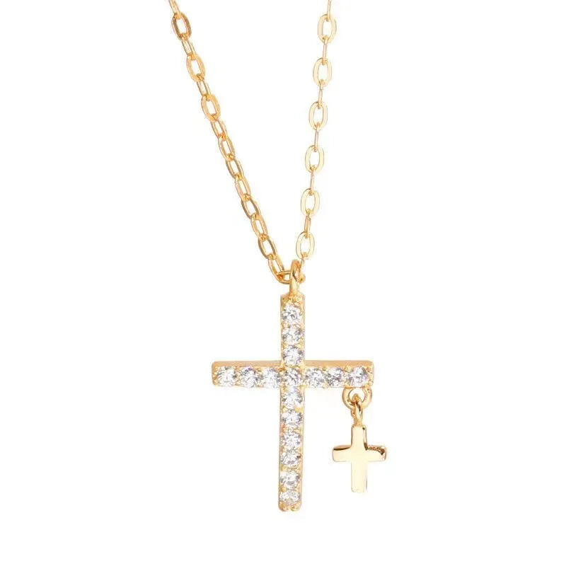 Fashion Light Luxury Zircon Cross Pendant Necklaces For Women Gold Silver Color Clavicle Chain Necklace Jewelry