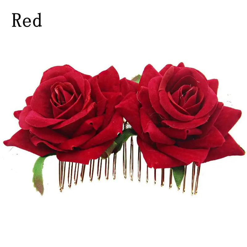 1Pcs Fashion Red Flower Hair Comb Bridesmaid Crystal Hair Clip Bridal Hairpin Wedding Hair Jewelry For Women Party Hairband Gift