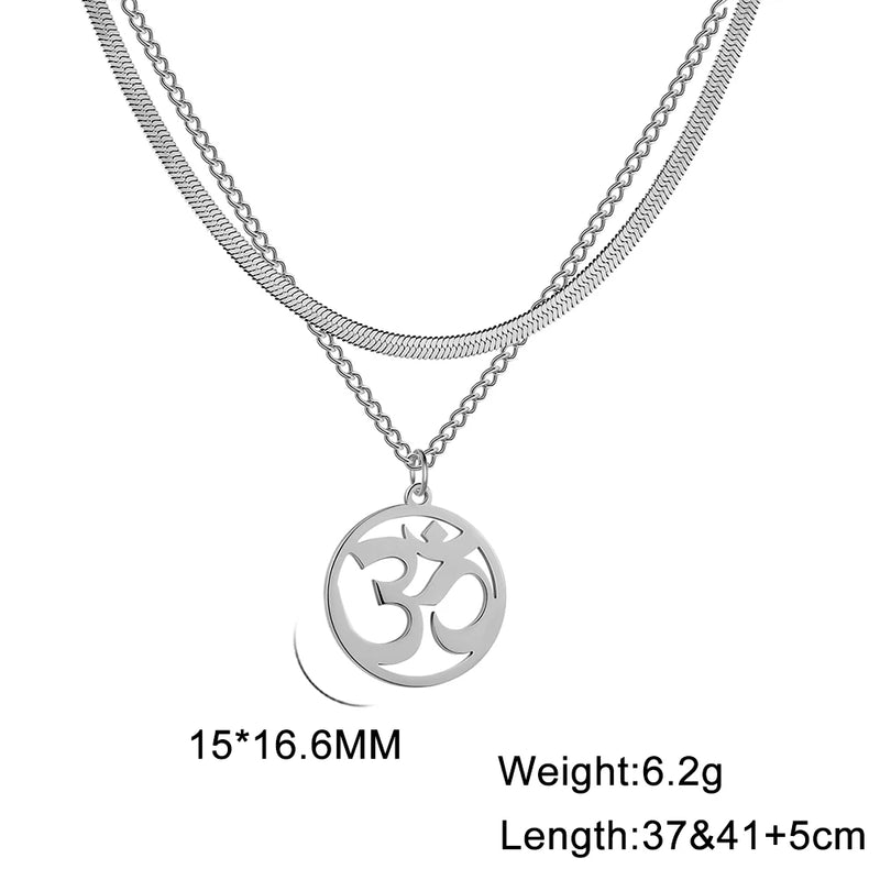 Lucktune OM Yoga Chakra Pendant Necklace Stainless Steel Buddhism Hindu Amulet Choker Chain Necklace for Women Men Retro Jewelry