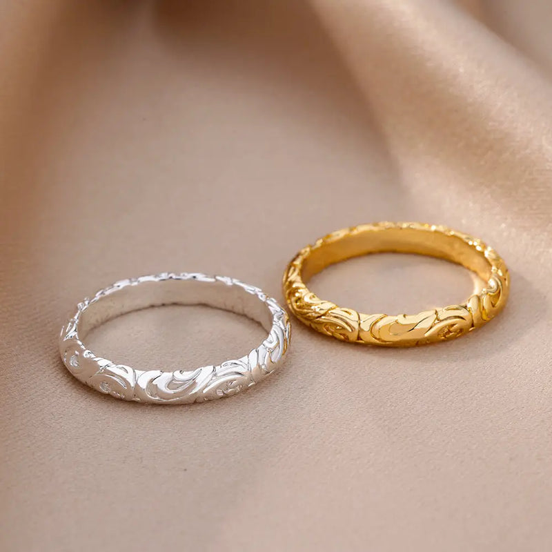 Stainless Steel Rings For Women Men Gold Color Flower Ring Female Male Engagement Wedding Party Finger Jewelry Gift 2024 Trend