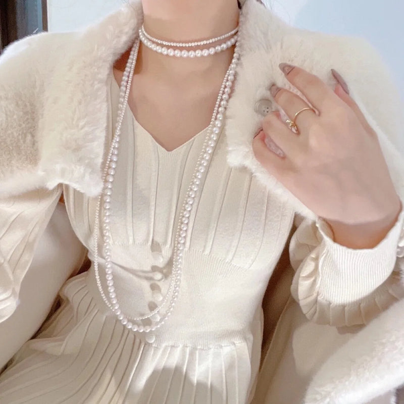 Luxury Necklace Free Shipping 2024 Double-layered Pearl Necklace for Women Fashionable Long Chain Dress Accessory