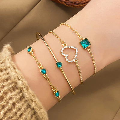 4PCS/Set Fashionable Snake Imitation Gemstone Bangle Rhinestone Full Metal Bracelet Set for Women's Jewelry Birthday Party Gifts