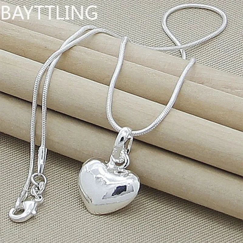 Fine 925 Sterling Silver Solid Heart Necklace 18-24 Inches Snake Chain For Women Wedding Charm Fashion Jewelry luxury