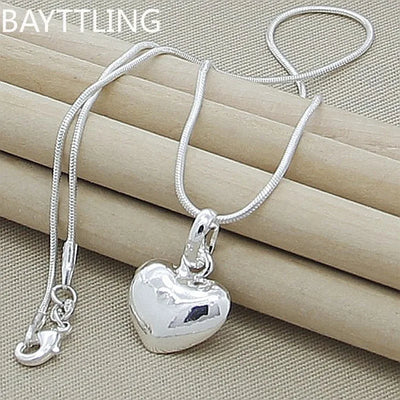 Fine 925 Sterling Silver Solid Heart Necklace 18-24 Inches Snake Chain For Women Wedding Charm Fashion Jewelry luxury