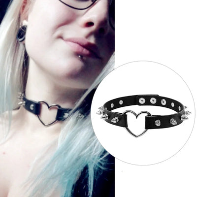 Sexy Trendy Vintage Charm Round Gothic Collar Necklaces Jewelry Gift Gothic Leather Heart Harajuku Women Punk Choker Necklace