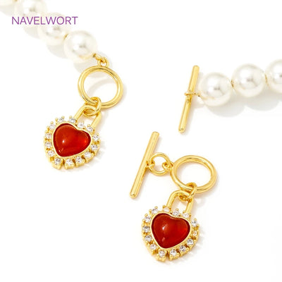 18K Gold Plated With Heart Red Zircon Toggle Clasps OT Clasps Jewelry Connectors  For DIY Bracelet Necklace Making Accessories