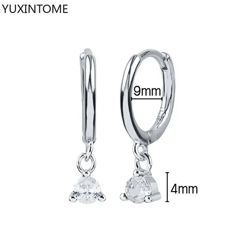 925 Sterling Silver Ear Needle Fashion Hoop Earrings White Crystal Luxury Women&