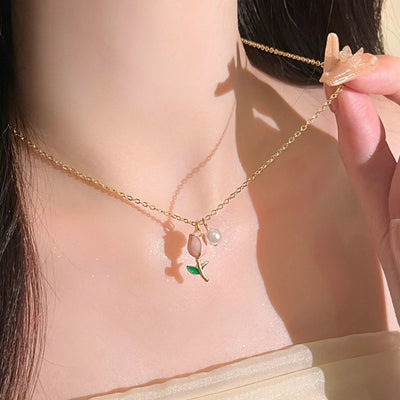 New Y2K Girls Pink Zircon Bow Knot Pendant Necklace Sweet Heart Design Simple Necklace Women Fashion Clavicle Chain Jewelry Gift