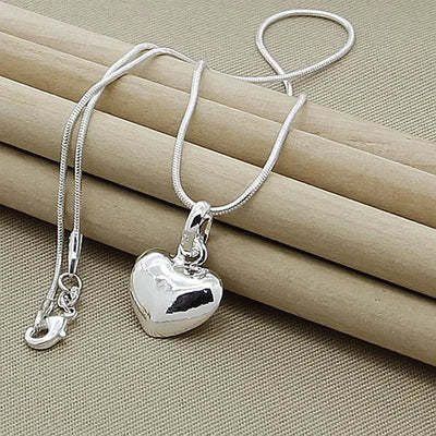 Fine 925 Sterling Silver Solid Heart Necklace 18-24 Inches Snake Chain For Women Wedding Charm Fashion Jewelry luxury