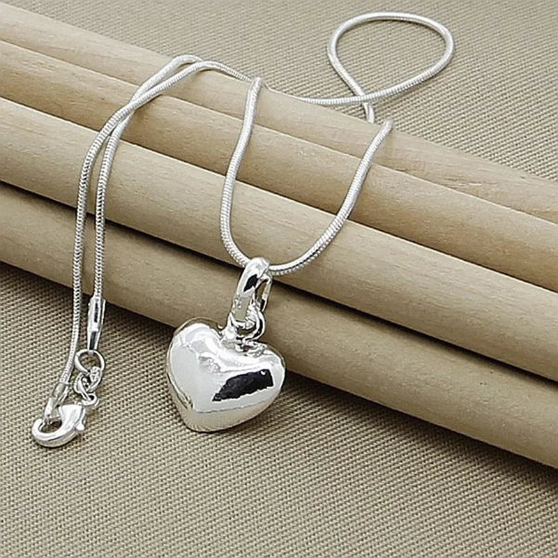 Fine 925 Sterling Silver Solid Heart Necklace 18-24 Inches Snake Chain For Women Wedding Charm Fashion Jewelry luxury