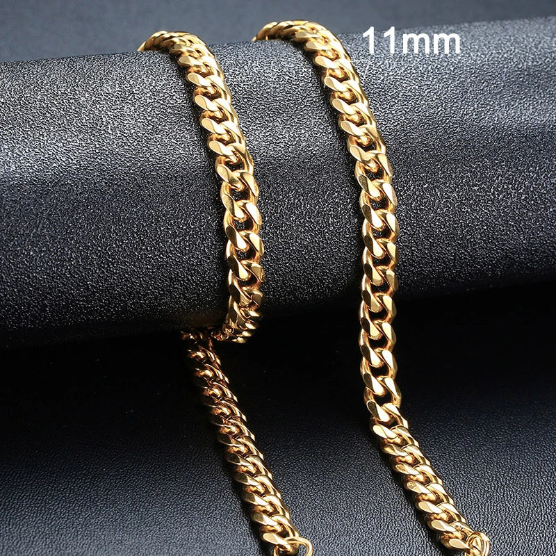 3-11mm Cuban Chain Necklaces for Men Women,Punk Stainless Steel Curb Link Chain Collar,Jewelry Gift for Dad Husband BFF Birthday