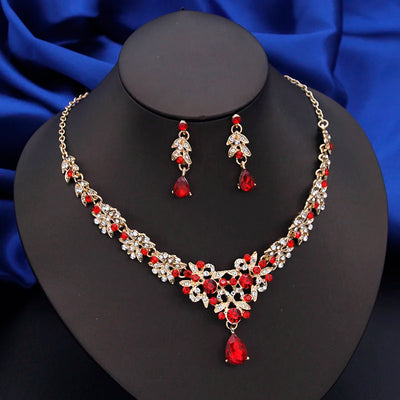 Elegant Red Bride Jewelry Sets for Women Choker Necklace Set Dangle Earrings Wedding Bridal Jewellry Set Fashion Accessories