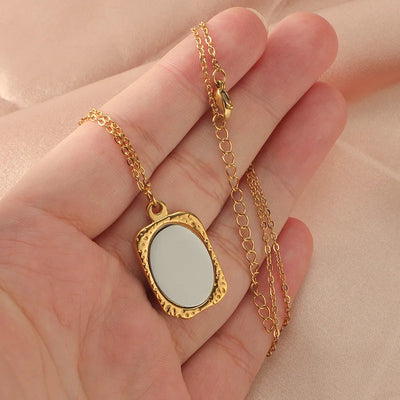 Stainless Steel Mirror Polished Picture frame Mirrors Pendant Necklaces Chokers For Women Men Lovers Jewelry Gifts