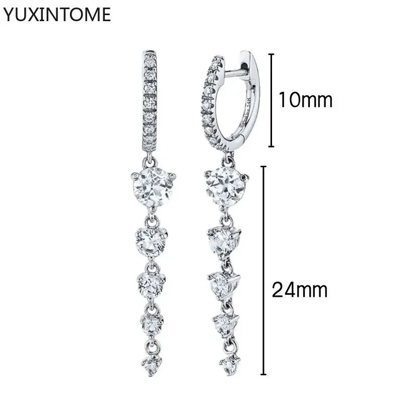 925 Sterling Silver Ear Needle Fashion Hoop Earrings White Crystal Luxury Women&