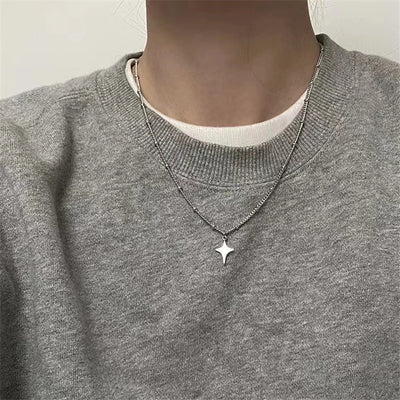 Kpop Goth Silver Color Star Pendant Chain Necklace For Women Men Egirl Y2K Cool EMO Punk Aesthetic Grunge Jewelry Gifts