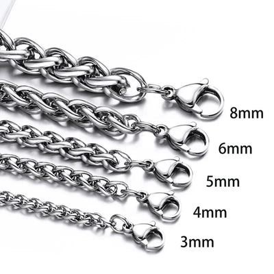 HNSP Stainless Steel Twist Chain Necklace Bracelet For Men Women 3MM-8MM Thick Long Male Jewelry Neck Pendant Accessories