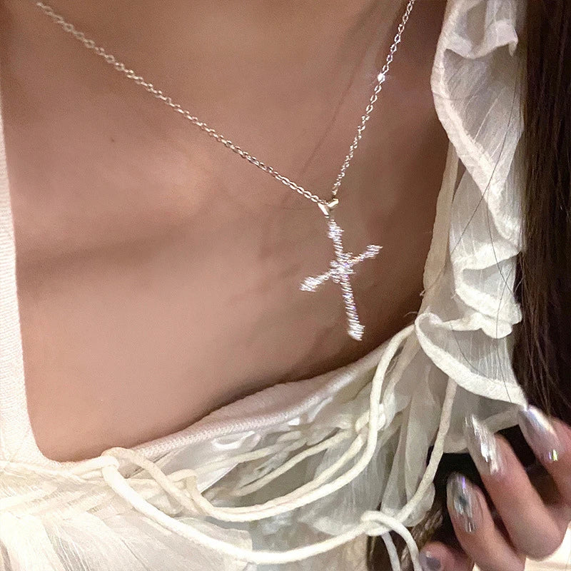 Fashion Women Crystal Zircon Cross Pendant Necklace for Women Trendy Girl Chain Necklace Choker Punk Party Jewelry Gift 2023